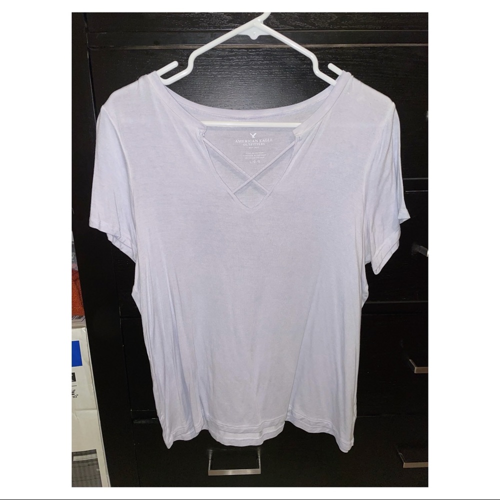 American Eagle Periwinkle Crisscross T-shirt
